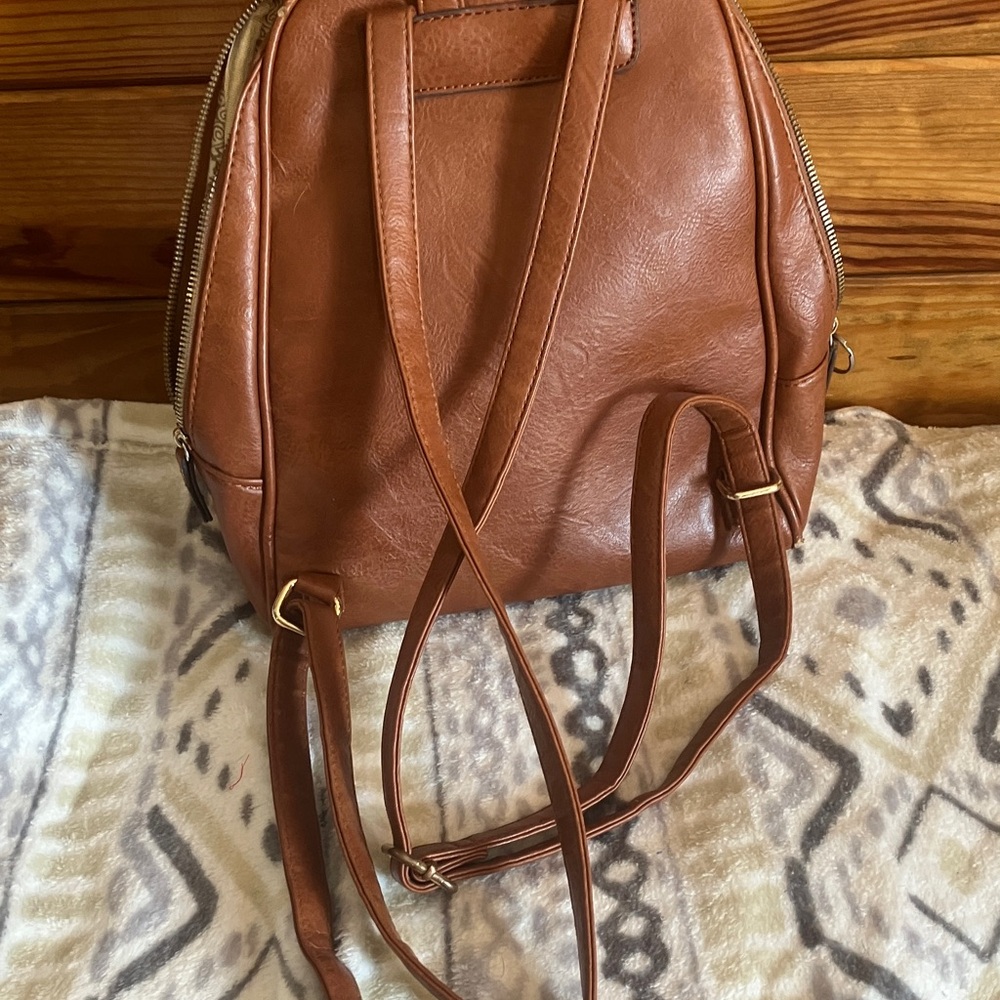 Brown Embossed Leather Backpack - Picture 3 of 4